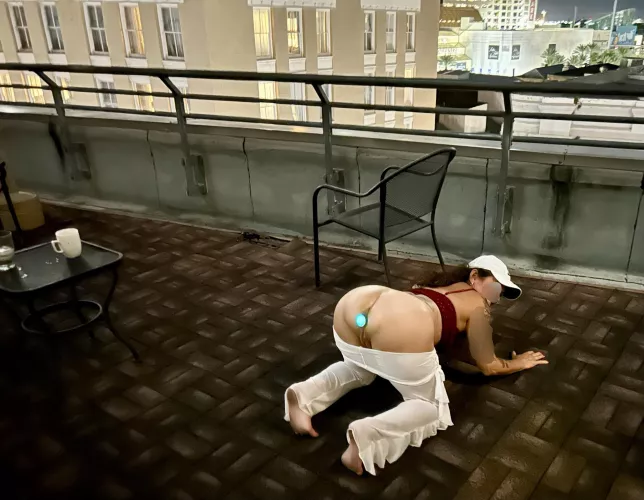 Annie (wife, 54) was feeling playful on the rooftop...