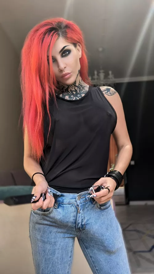 Those jeans are barely holding it