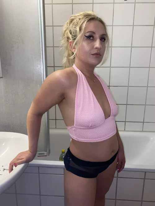 Smoking in the bathroom in my new pink top