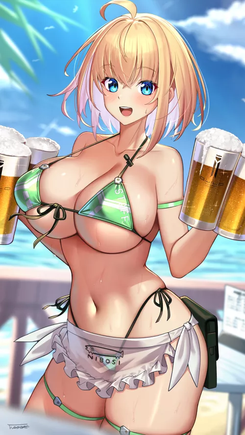 Sophia serving beer (Takamine Nadare) [Artist's OC]