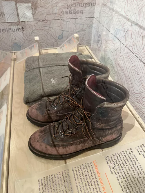 Legendary Colorado landscape photographer John Fielder donated all his photos and gear to a local museum, including boots he said he backpacked the Rockies with for 40 years. Can anyone identify the brand or a modern comp?