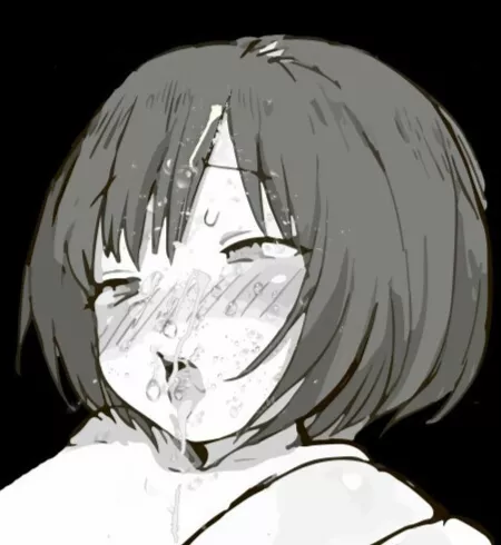 LF Mono Source: 1girl, ahegao, short hair, blush, sweat, eyebrow visible through hair, drool, open mouth, cum