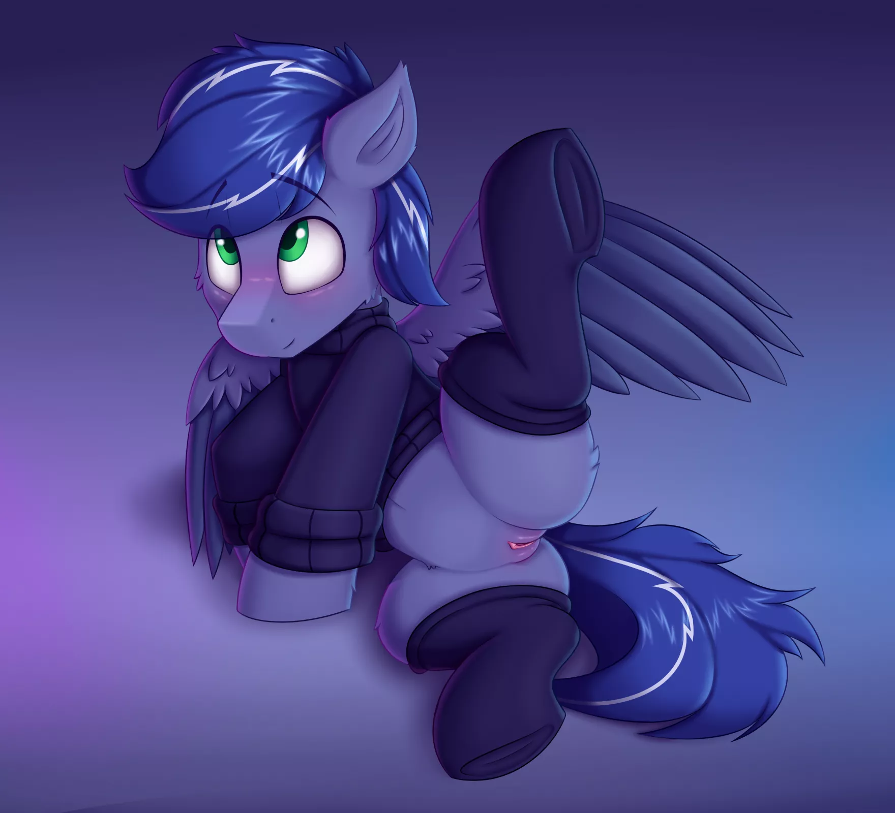 Lightning Flare sheepishly presenting his vagina to the viewer (OC Owner: Lightning Flare) (Artist: Sperokea)