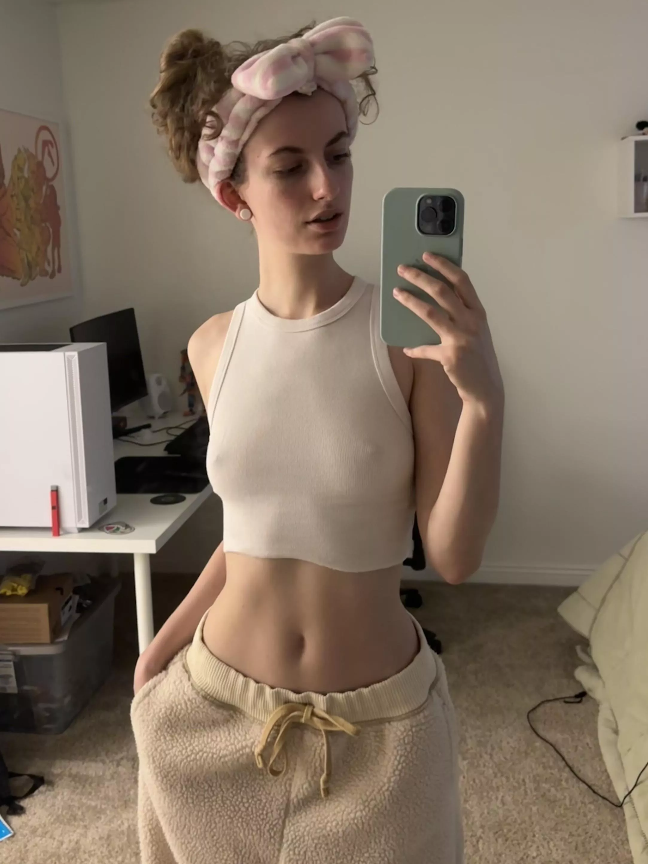 thin fabric or nothing at all