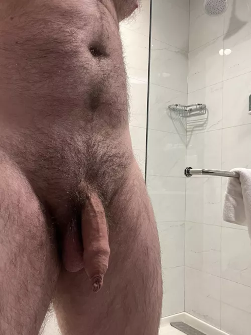 Hotel life for the week. Who’s helping ruin this shower 😈?