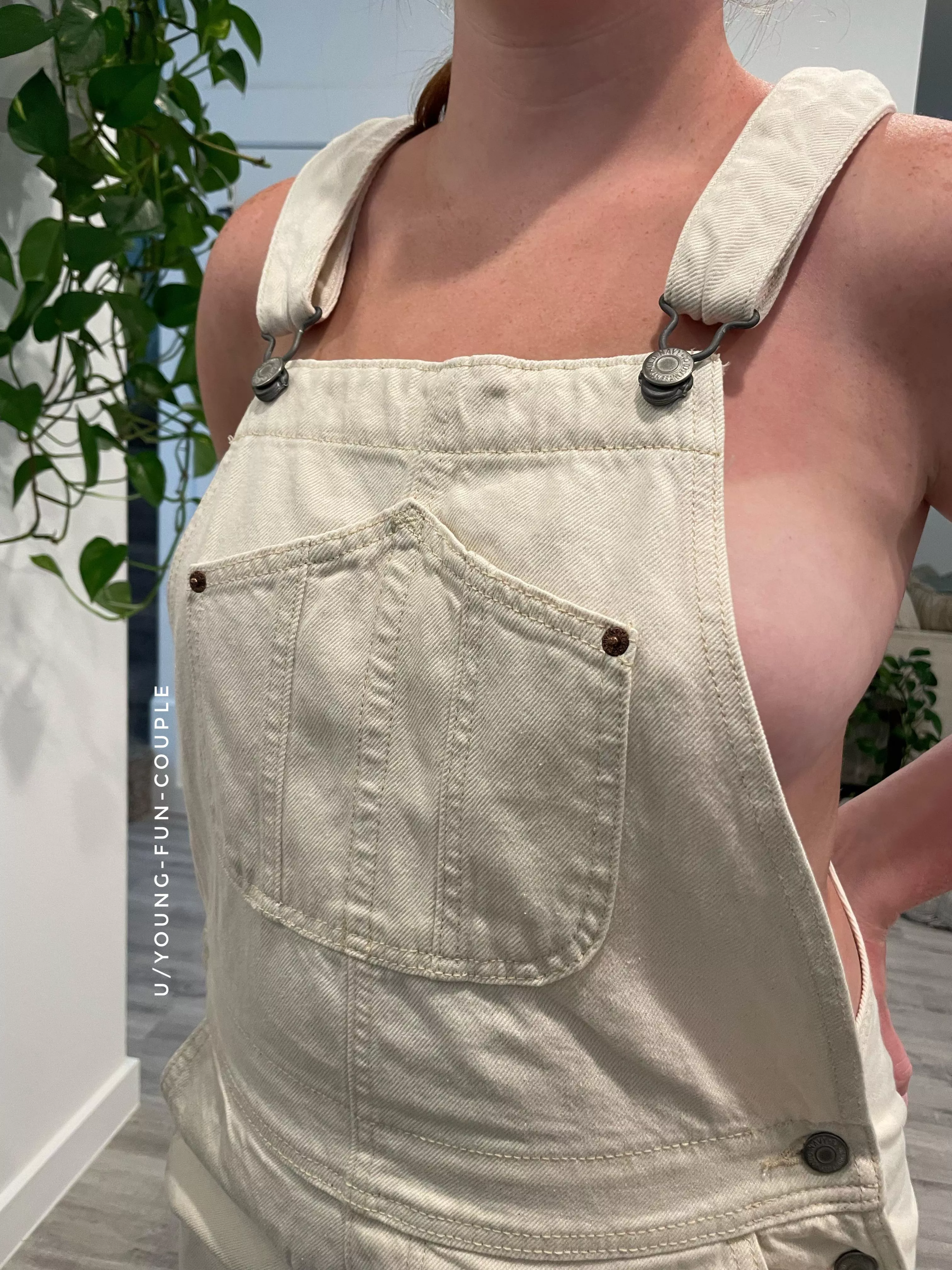 Overalls are best without bras