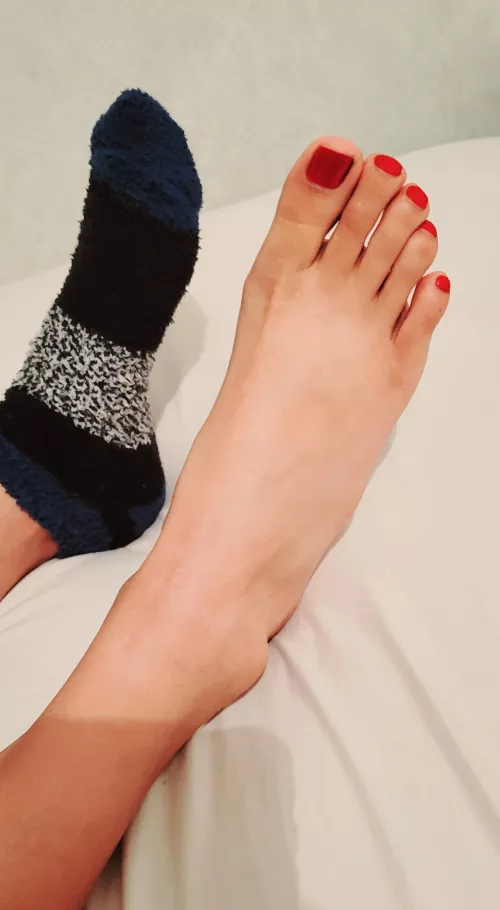 Red toes fuzzy socks 😍 [f]