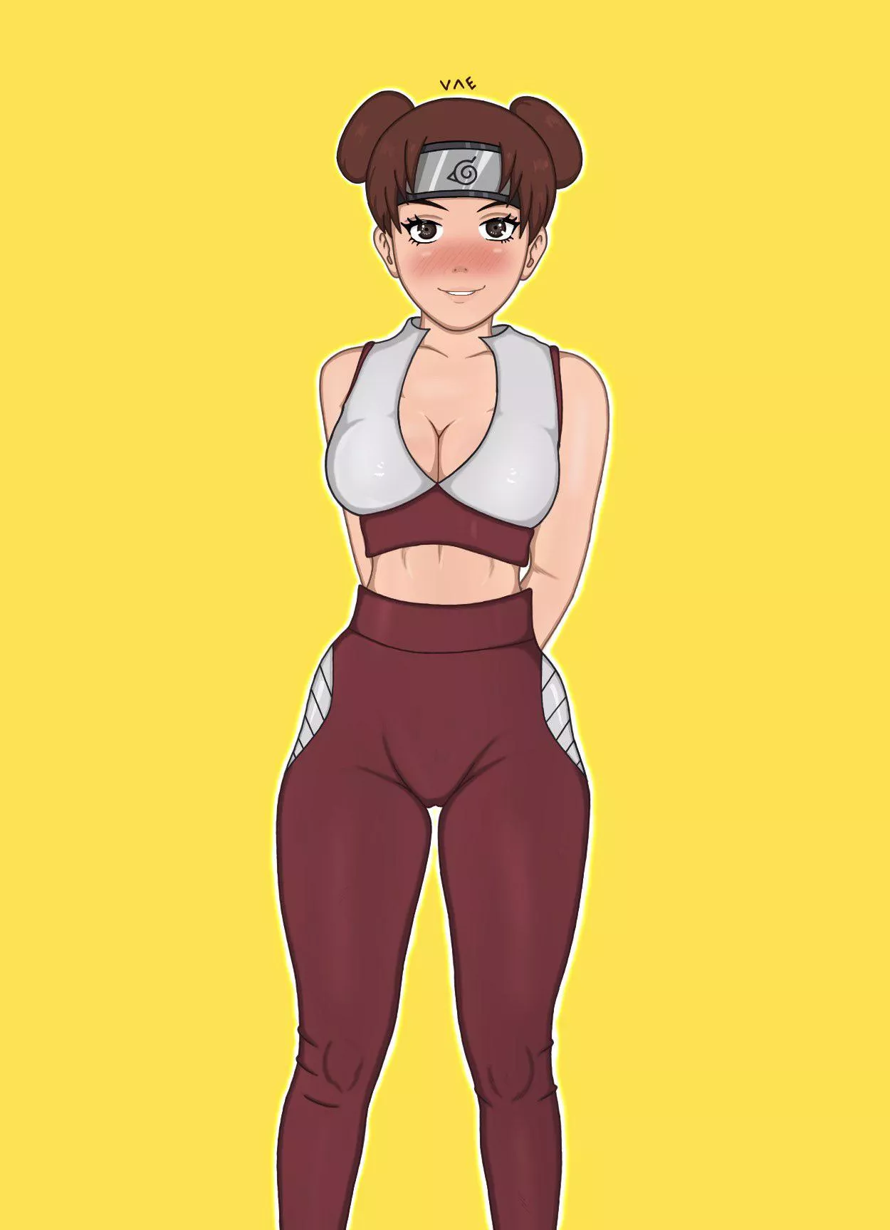 Tenten wearing leggings