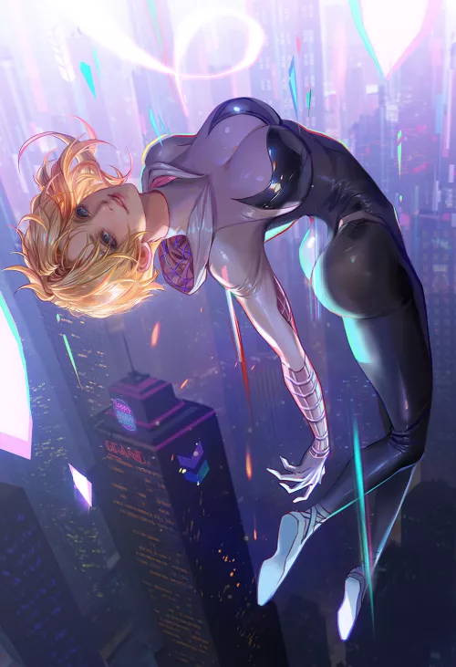 Gwen Stacy swinging through New York (fan yang) [Spider-verse]