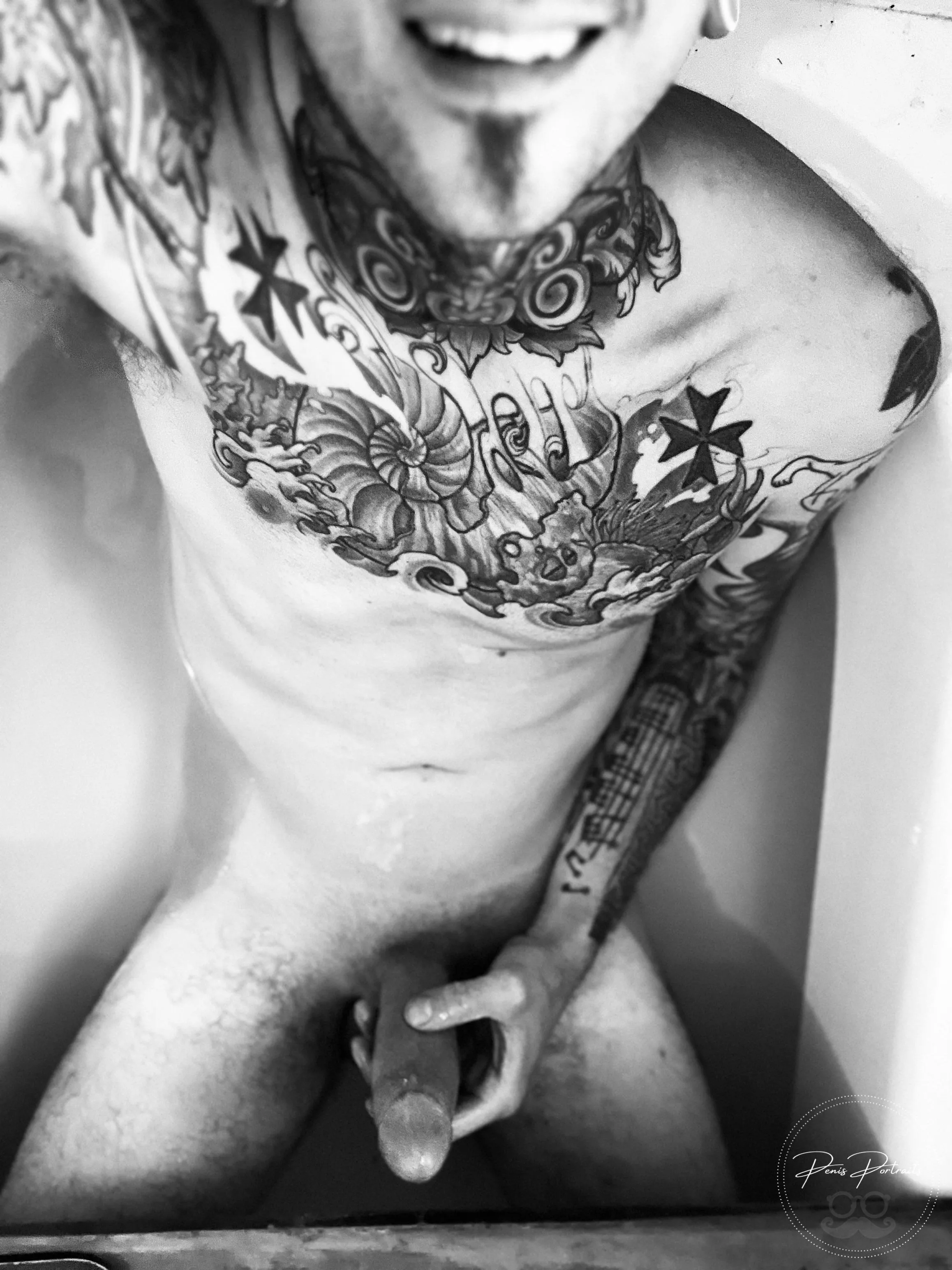 Tattoos and tummy cum!