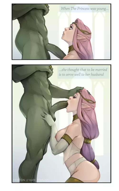 The Elvish princess thought she would marry within her species. But when she was used to broker peace with the Orc tribes she understood how truly lucky she was after their first night together. (KateSterling)