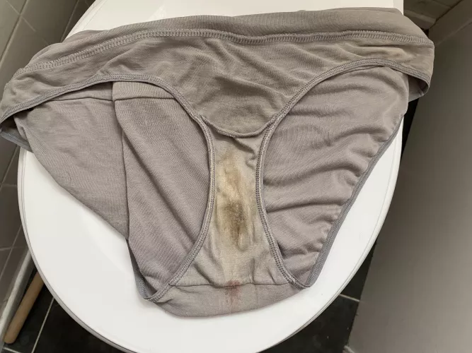 Wife’s granny panties fresh from the hamper. Nice stains