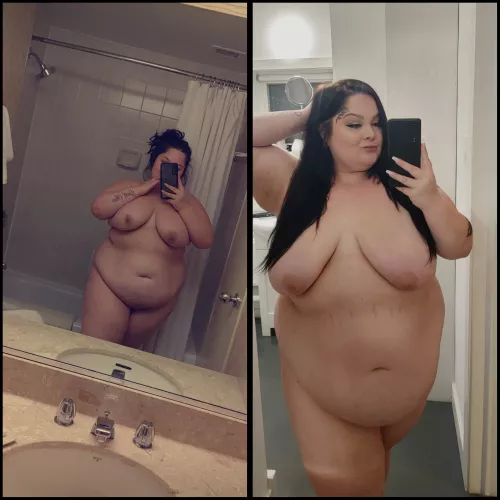 2 years apart 💞 not only has this belly kept growing and growing but so has my appetite, three meals a day? More like 3 meals before breakfast 😌