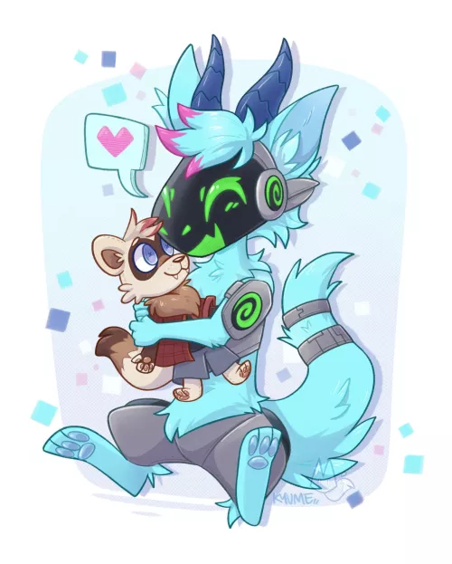 Toaster hug! Commissioned art I drew of a protogen and his plushie