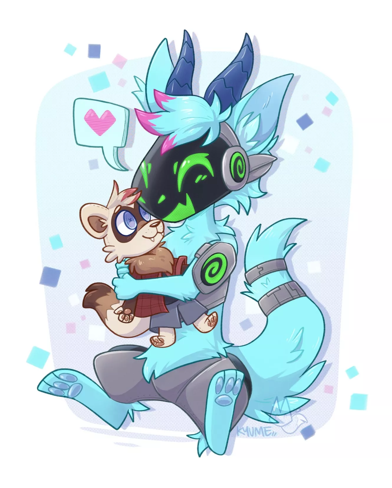 Toaster hug! Commissioned art I drew of a protogen and his plushie