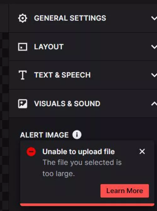 TWITCH ALERTS ISSUE: My 400 Kilobyte file is too large?... It's 2 seconds long. I have tried converting to gif, still to large, webm, still to large, I made it longer to make it larger to 2-3 MB, still to large. 10 MB 1 minute long, stiill to large. I m