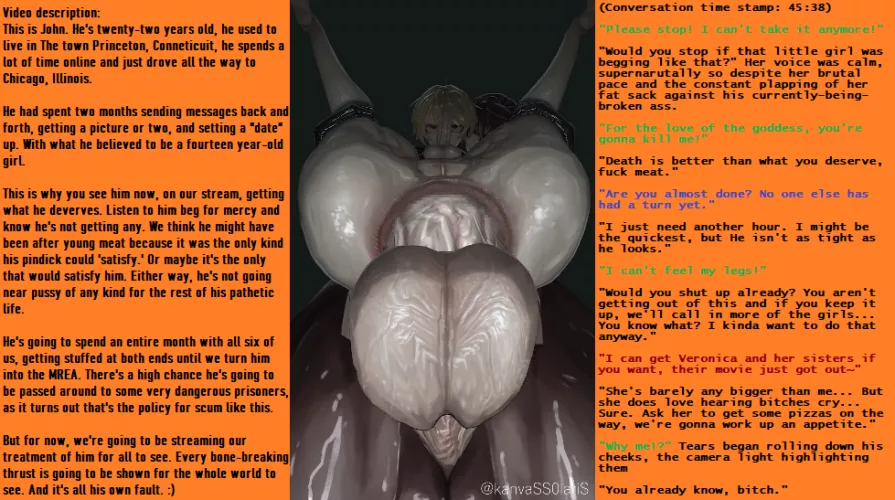 Predator hunting works differently in the Futadom universe. (Rape) (Rough) (Implied imminent Gangrape) (Implied attempt at grooming/SA of a minor) (Justice) (Implied life-ruining/life in prison) (Art by canvassolaris)