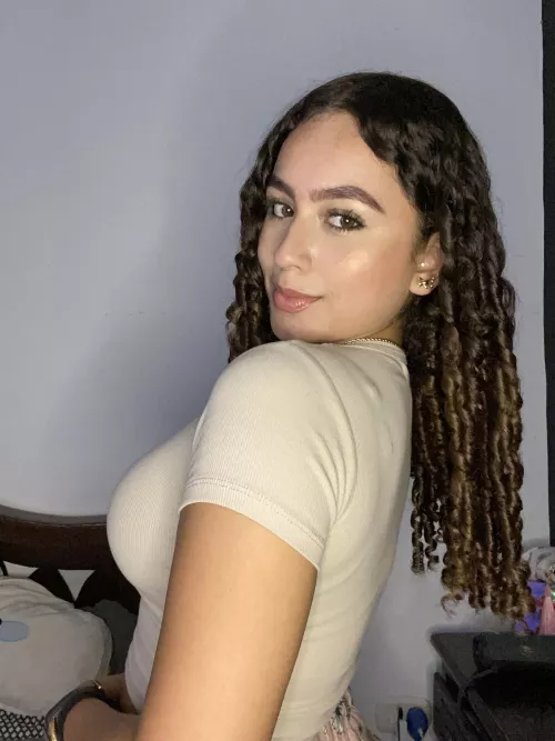 In tight beige tshirt