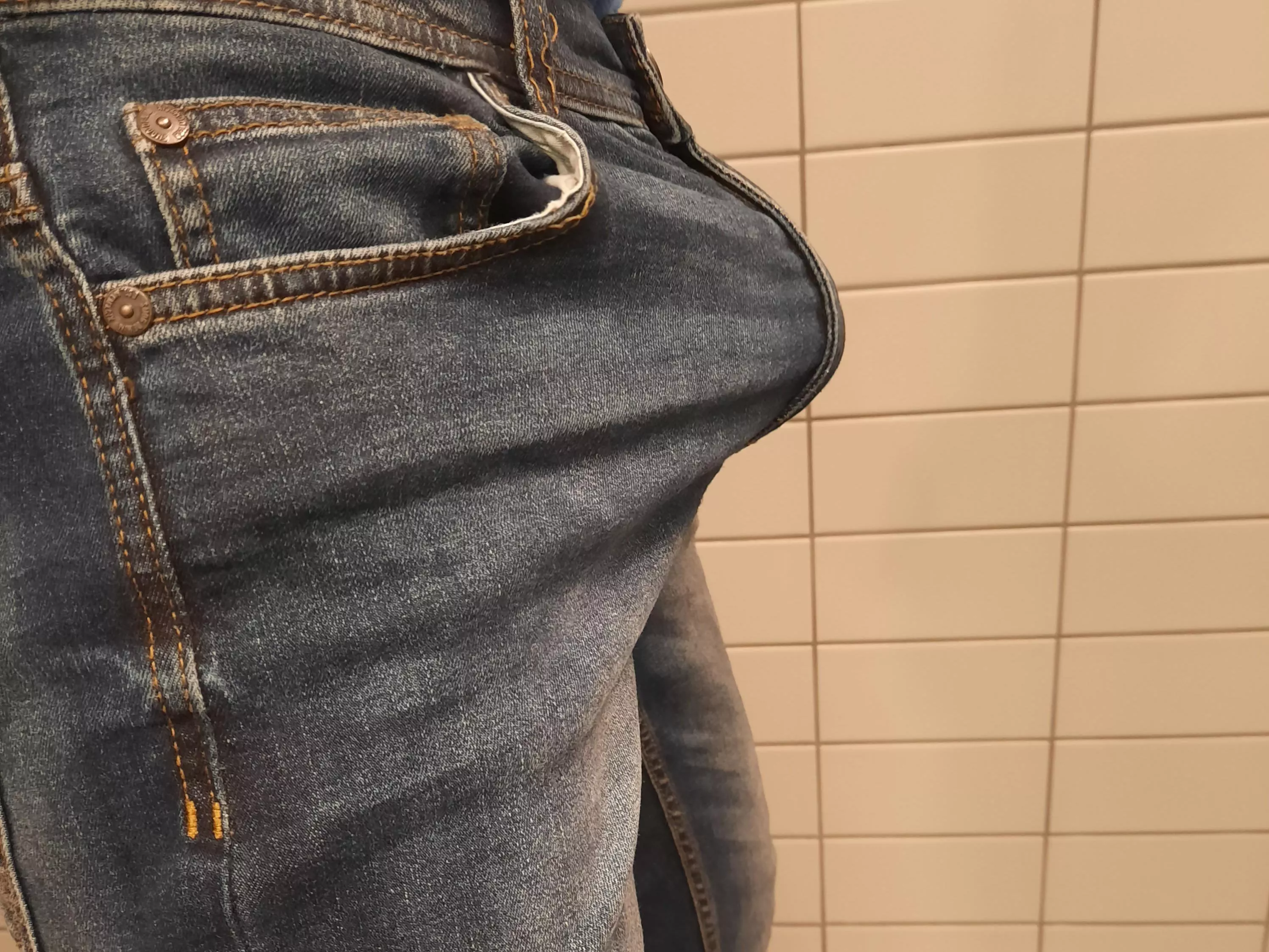 Jeans are no good if you get hard - Not stretchy enough!
