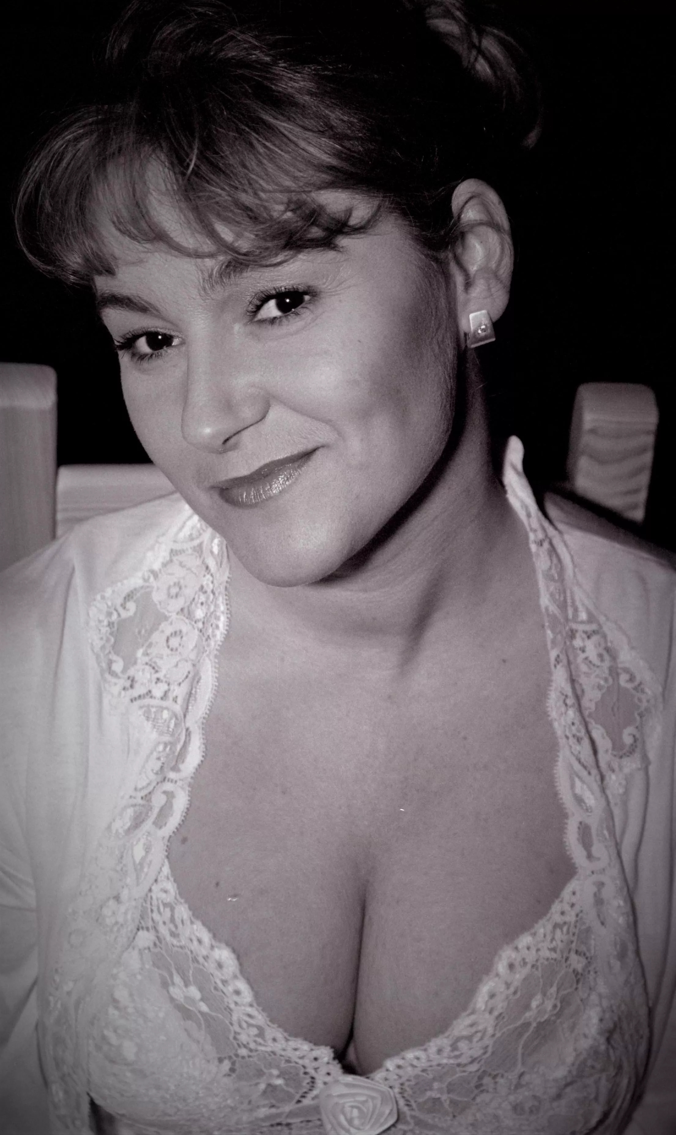 My busty Wife with her Big Tits Cleavage in a lace Top