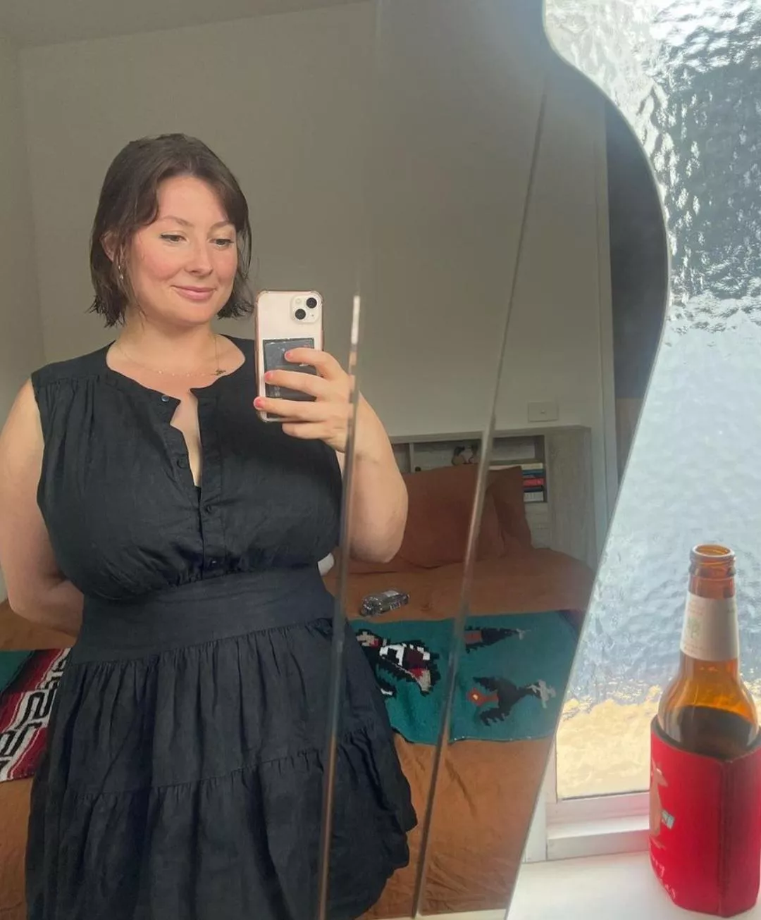 In a beautiful summer black dress