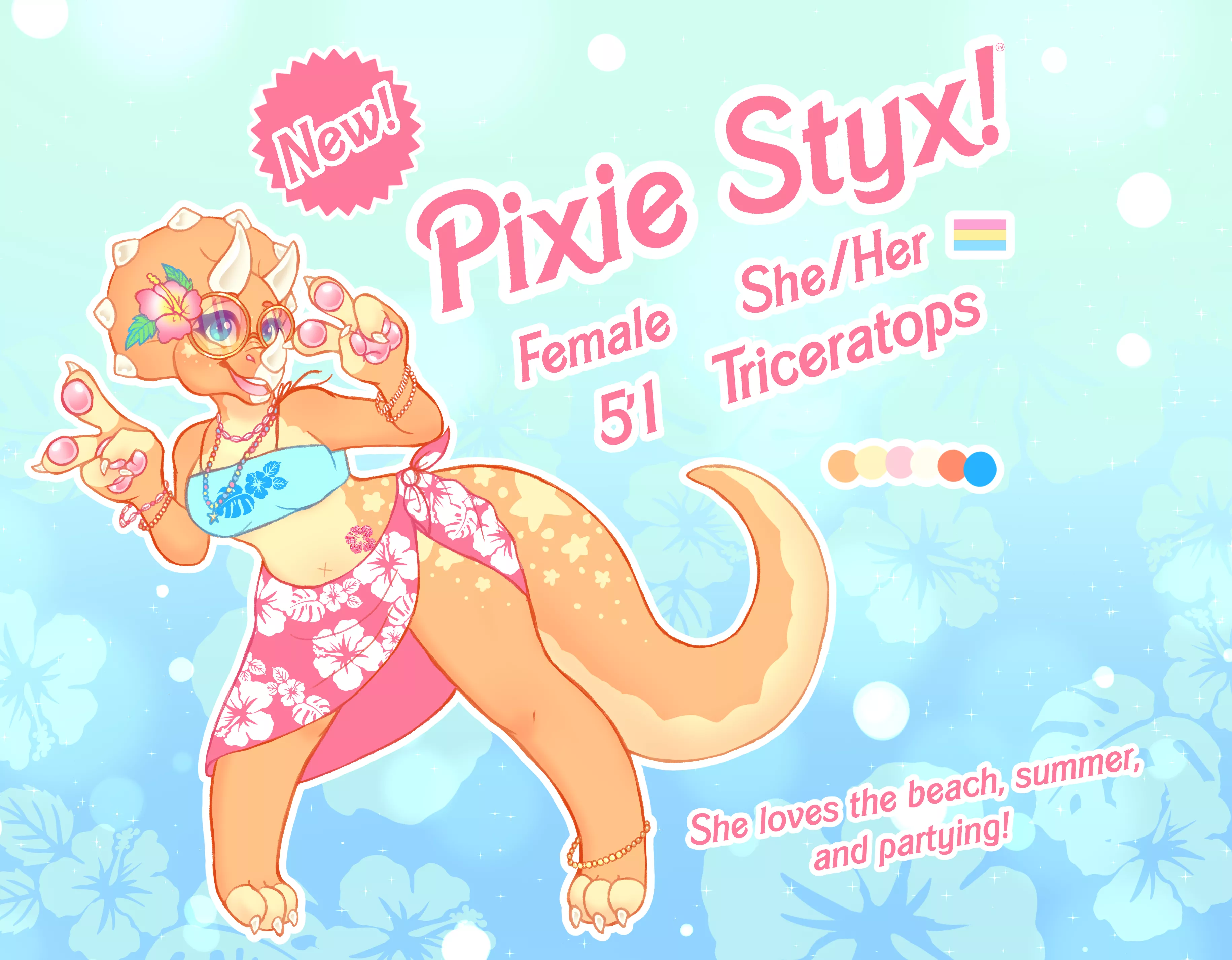 My recently redesigned sona, Pixie! (art by me)