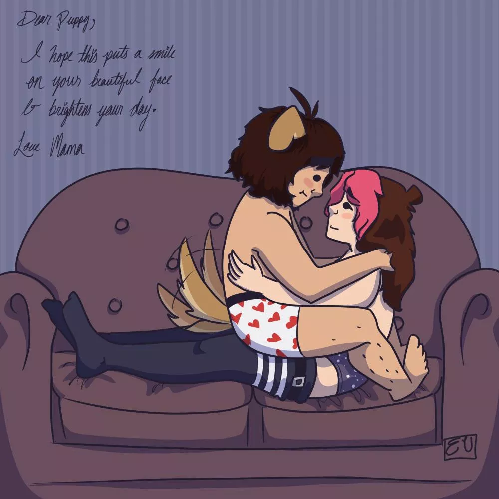 a small doodle of me and my puppy to cheer him up <3