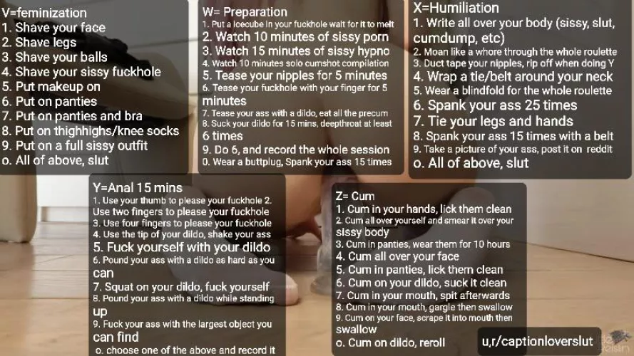 Sissy roulette, Use last 5 digits of your phone number vwxyz