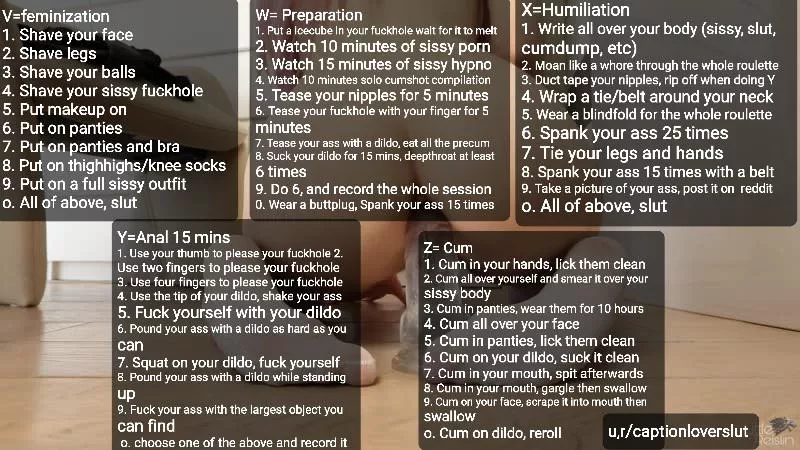 Sissy roulette, Use last 5 digits of your phone number vwxyz