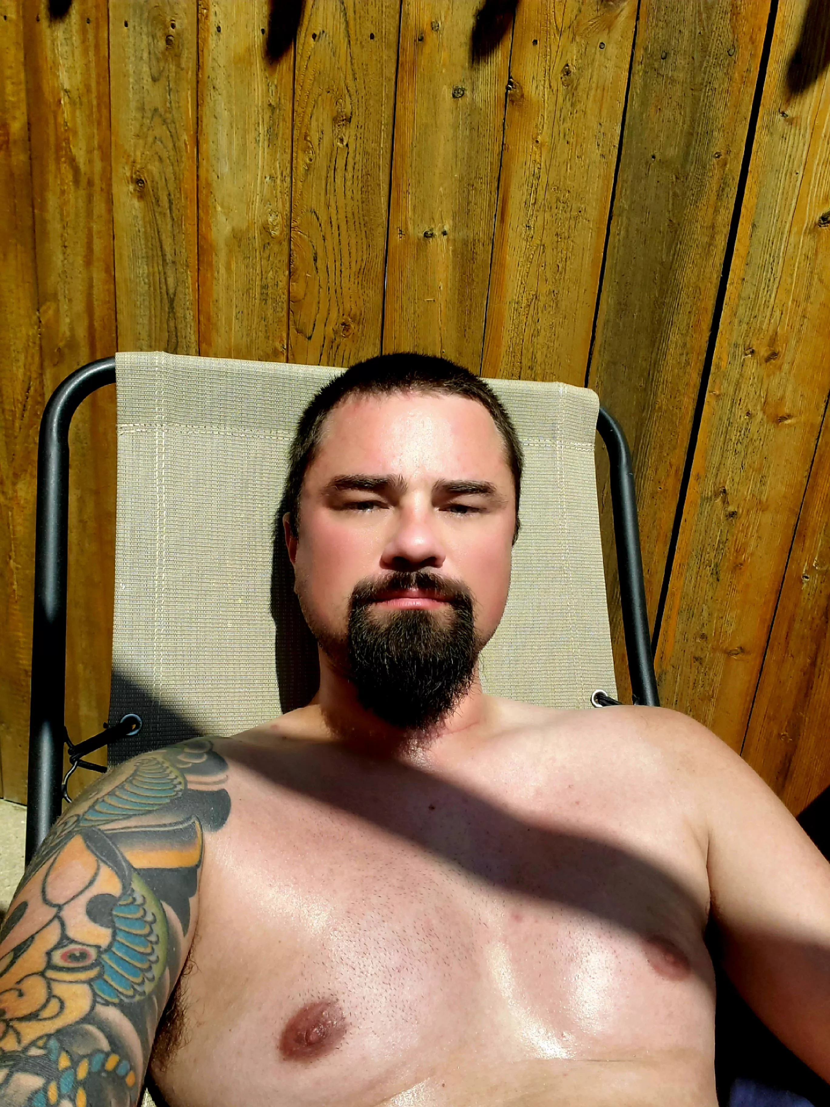 Sun in the eyes, backyard tanning