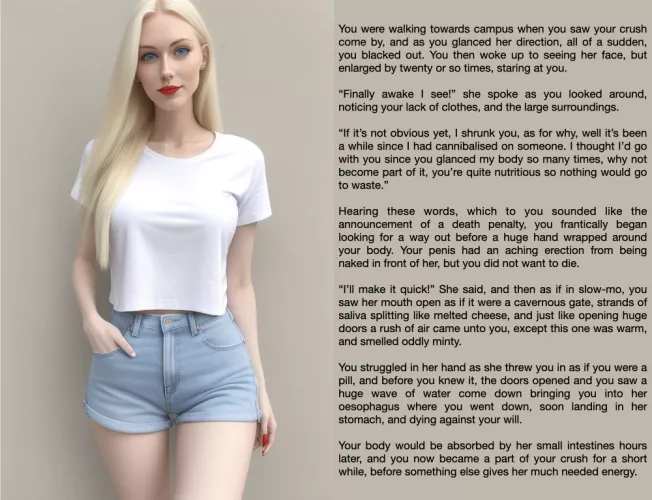 {Image} {Story} Your Crush's Small Snack (Art by Perchance AI) [Oral Vore] [Digestion]