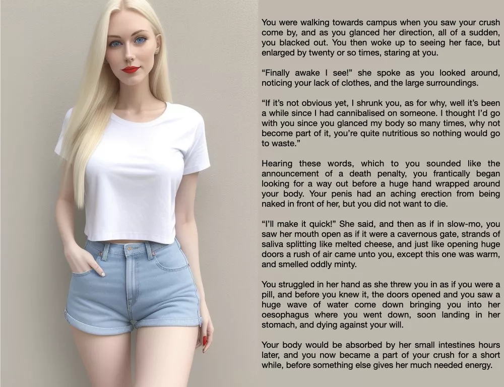 {Image} {Story} Your Crush's Small Snack (Art by Perchance AI) [Oral Vore] [Digestion]