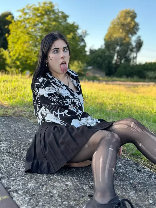 Tongue out, ready for your cum, plug inside ass