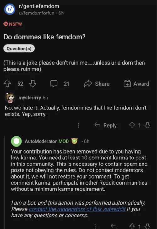 Apparently to prevent spam on this sub, not being cool enough is grounds to lose your freedom of speech