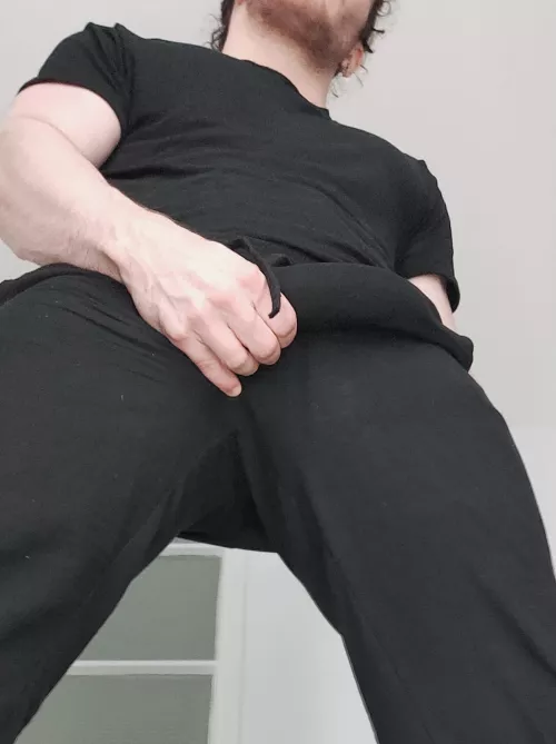 Grasping my nuts in my tight pants