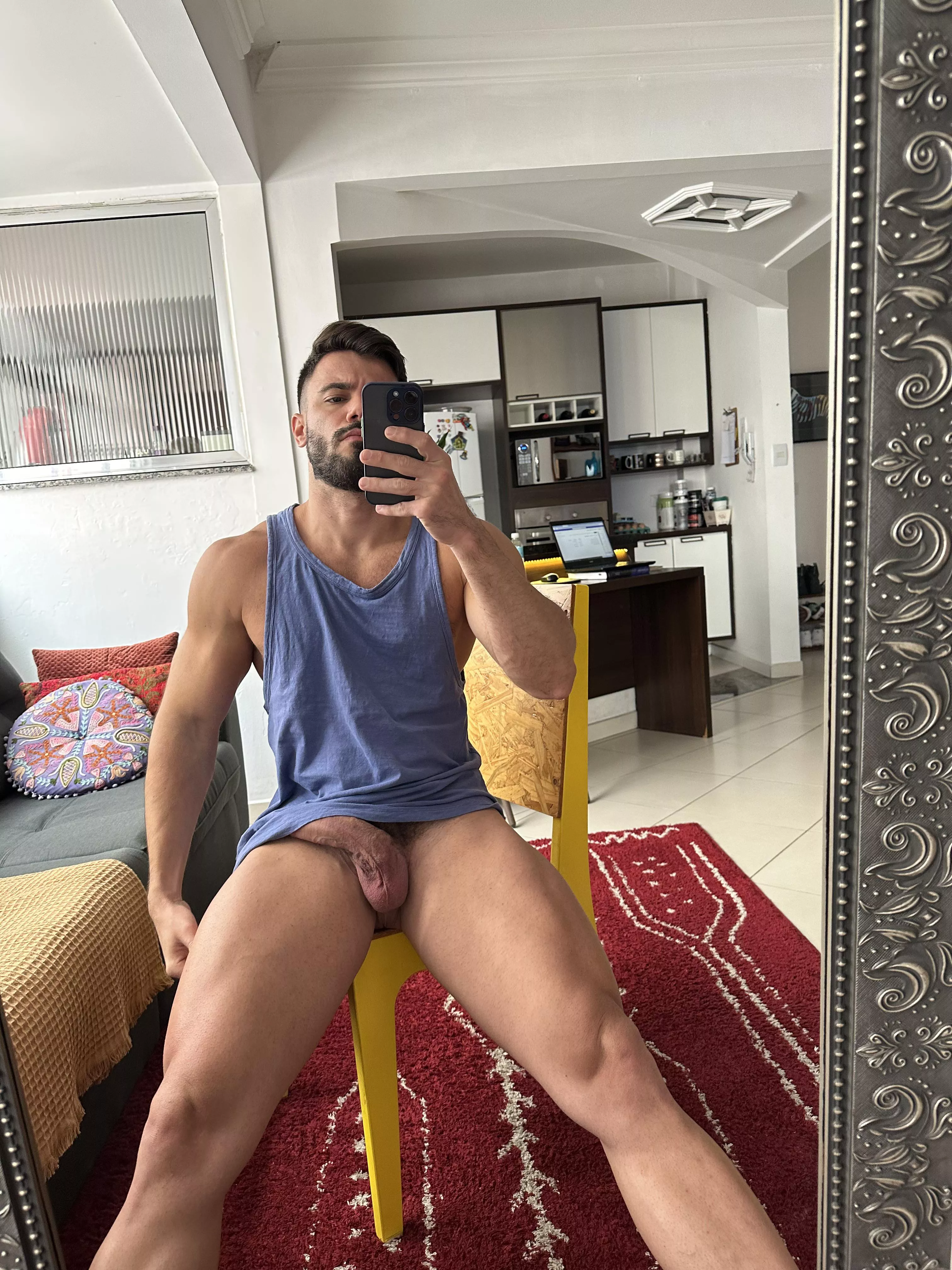 Could you sit on this chair with me, please?