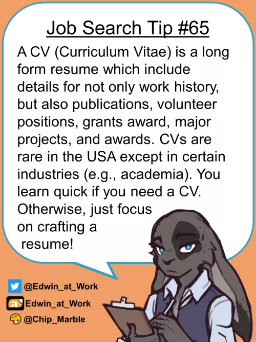 Job Search Tip 65: CV. Edwin@Work, Job Coaching for Furries