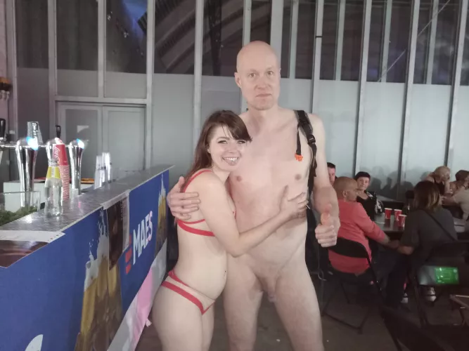 (m)e nude in public at Erotix Mons Belgium 2022 with this hot lingerie girl(f) Share please 😎