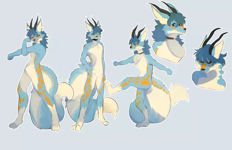 Ref sheet for a silly boi (art by me)