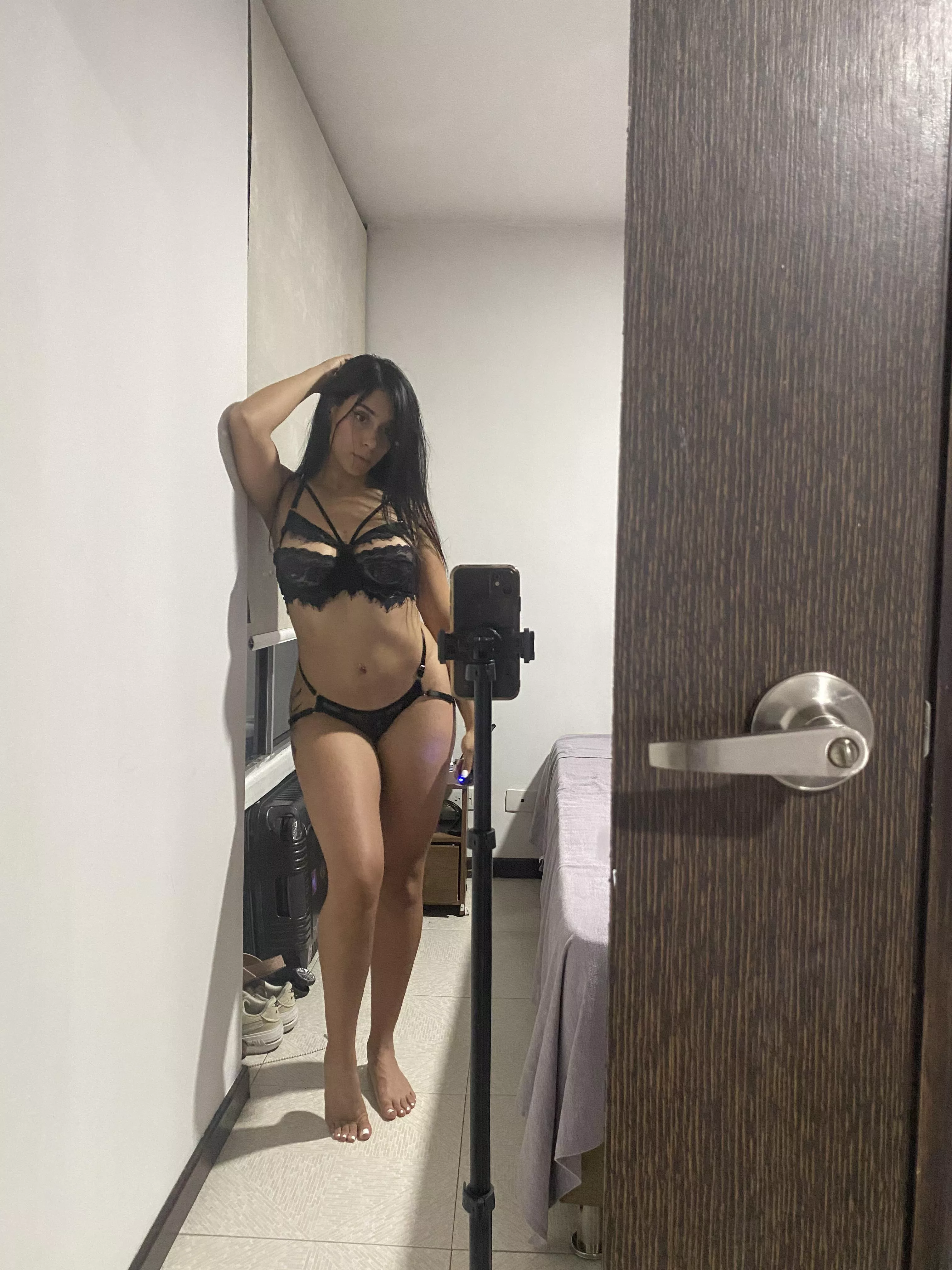 Dressing up for the upcoming dinner with my boss