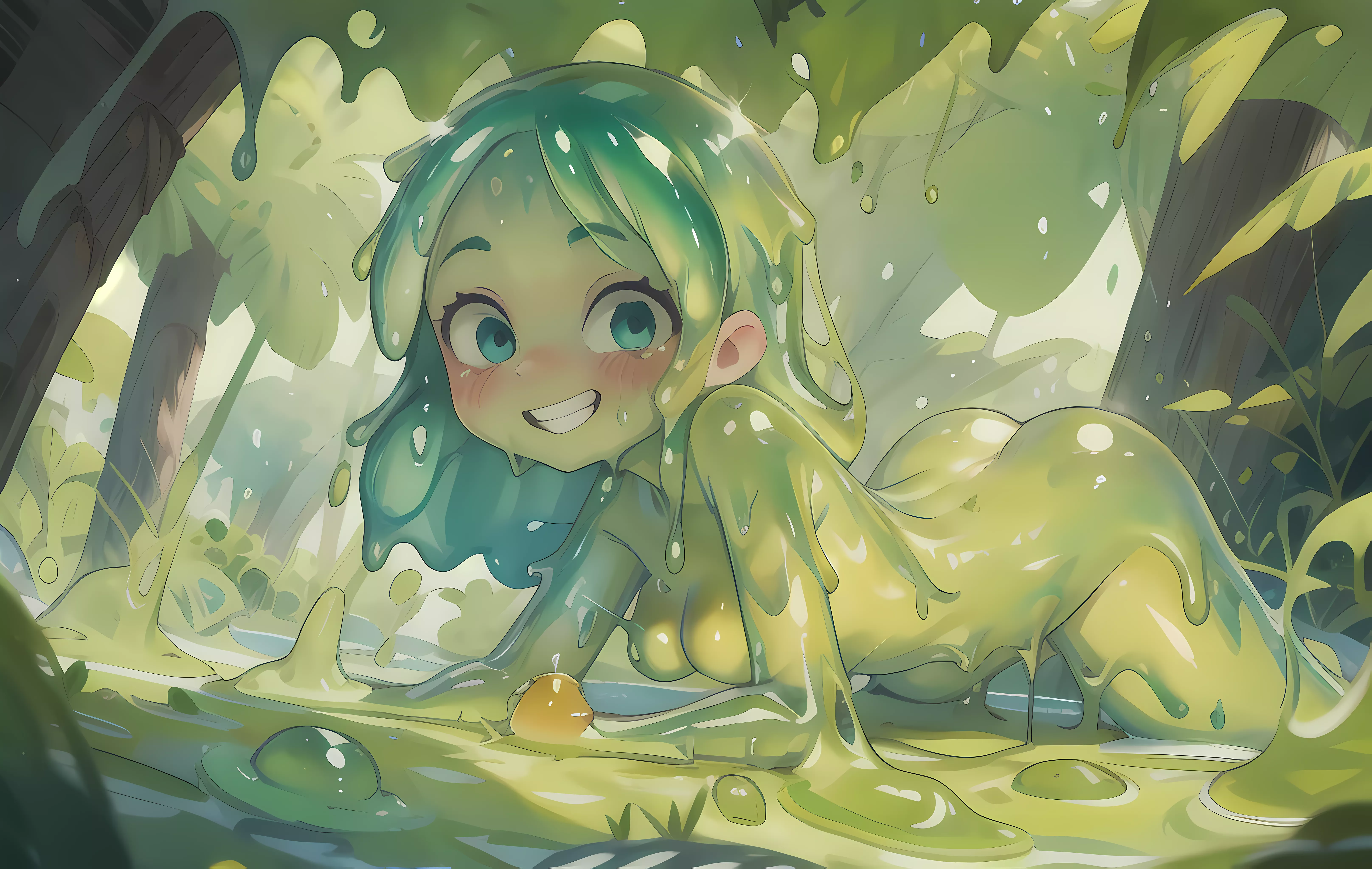 OC: Cute little slime girl playing in slime,