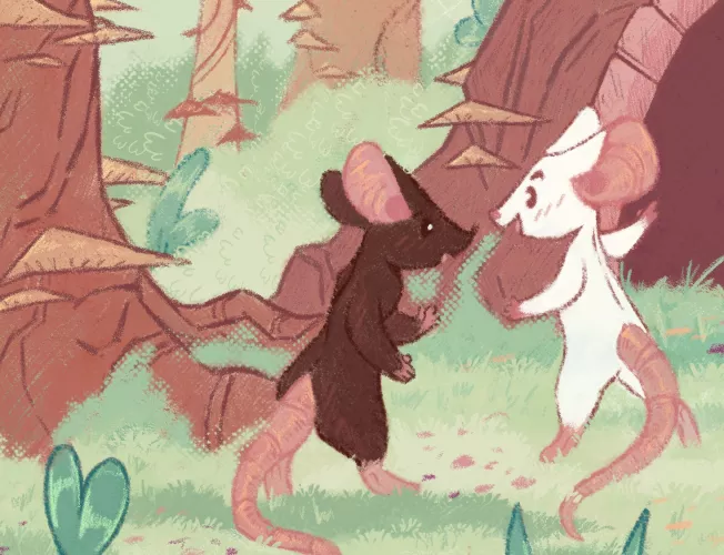 A little sneak peek of an illustration for a cozy rat zine [by me]