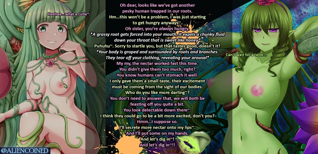 Plant Girls’ Sticky Feast 🌻🌲 [F4A] [F Dom] [Non Con on Protagonist] [Two Monster Girls] [Aphrodisiac Nectar] [Teasing] [Kissing] [Handjob] [Implied Draining]