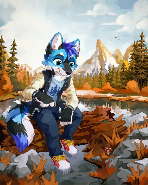 A Lakeside Blue Jackal 🍂🐾 (art by me)