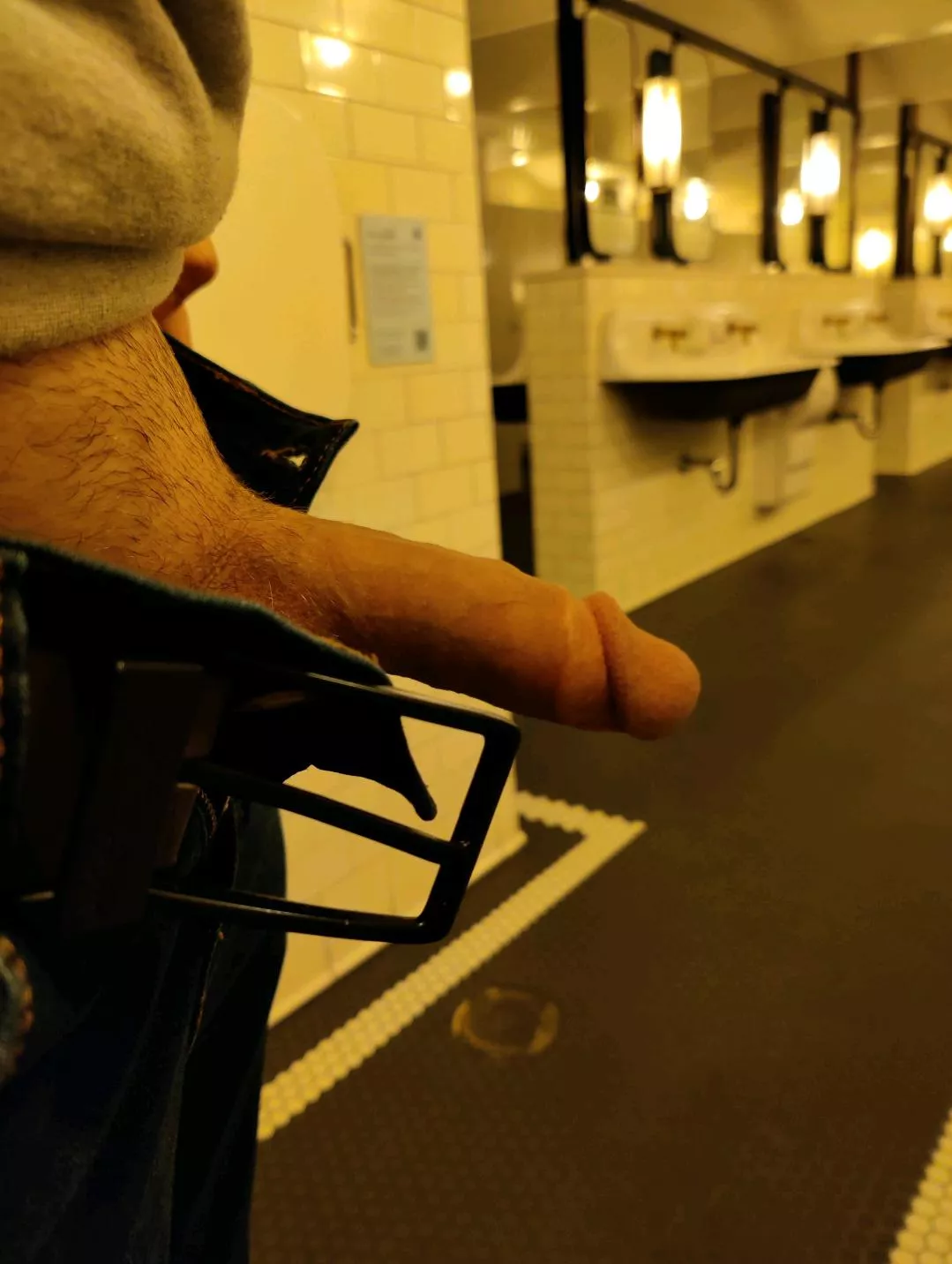 Getting hard in a public bathroom (Chelsea Market, NYC)
