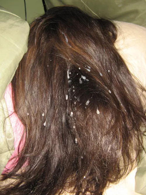 All over her sleeping hair