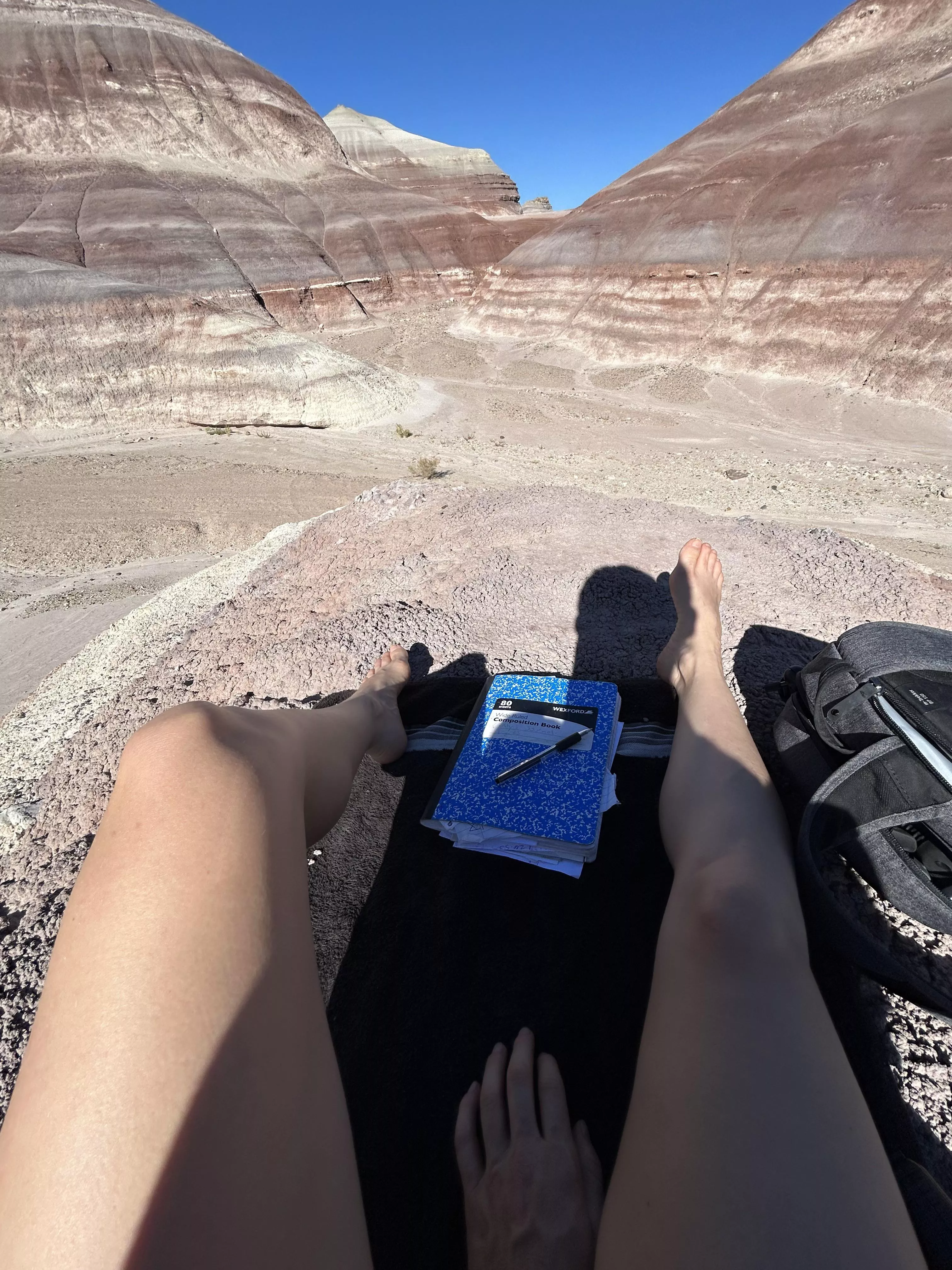 Came here to journal and sunbathe nude