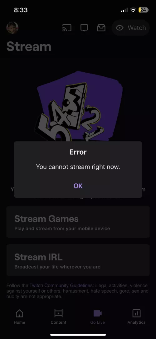 “Error” you cannot streams right now / REPOST