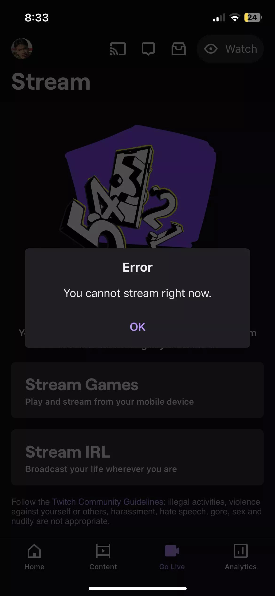 “Error” you cannot streams right now / REPOST