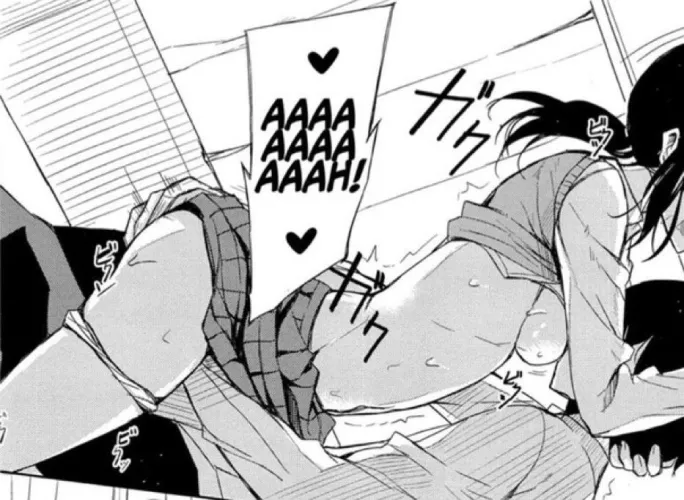 Mono “AAAAAAAAAAAH!” 1boy,1girl,short hair,black hair,out of frame face,pony tail, partial nudity, from side, sweater lift, breasts outside, breast sucking, clothed sex